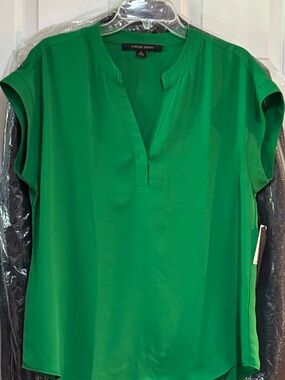 Cynthia Steffe Vibrant Emerald V-Neck Blouse